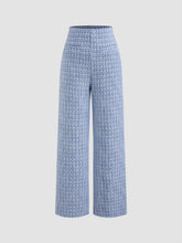 Tweed Mid Rise Checks Zipper Wide Leg Trousers