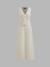 V-neck Solid Wrap Button Pocket Vest Jumpsuit