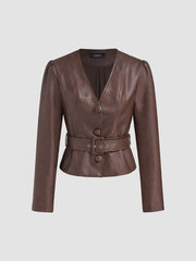 Faux Leather Jacket With Belt