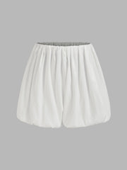 Satin Mid Rise Solid Elastic Waist Bubble Hem Mini Skirt