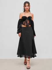 Velvet Off-shoulder Lace Tie Back Corset Crop Top