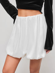 Satin Mid Rise Solid Elastic Waist Bubble Hem Mini Skirt