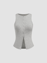 Round Neckline Solid Button Crop Tank Top