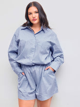 100% Cotton Collar Striped Pocket Oversized Shirt Romper Curve & Plus
