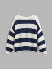 Knit Boat Neck Striped Long Sleeve Sweater