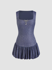 Scoop Neckline Bowknot Glitter Bubble Hem Mini Dress