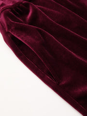 Velvet V-neck Solid Ruched Pocket Wide Leg Jumpsuit