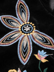 Velvet V-neck Floral Embroidery Tie Front Jacket