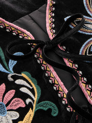 Velvet V-neck Floral Embroidery Tie Front Jacket