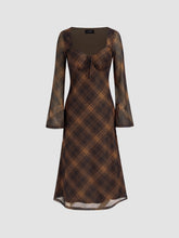 Mesh V-neck Checks Knotted Maxi Dress