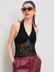 Lace Halter Neckline Bowknot Tank Top