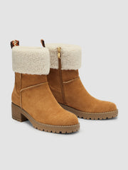 FAUX SUEDE & FUR-LOOK CHUNKY HEEL ANKLE BOOTS