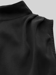 Satin High Neck Solid Zipper Pleated Wide Leg Jumpsuit