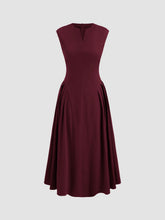 V-neck Solid Pleated Sleeveless Maxi Dress