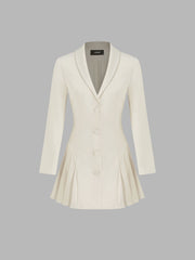 Collar Solid Button Pleated Mini Blazer Dress