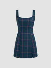 Scoop Neckline Checks Zipper Mini Dress