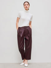 Faux Leather Mid Rise Solid Zipper Cropped Barrel-leg Trousers
