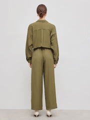 Collar Solid Button Pocket Straight Leg Jumpsuit