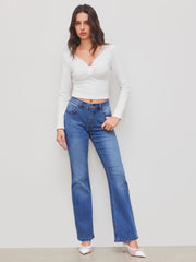 Cotton-blend V-neck Solid Lace Trim Button Ruched Long Sleeve Top