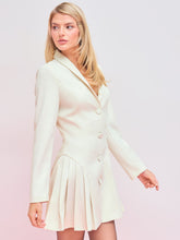 Collar Solid Button Pleated Mini Blazer Dress