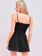 Square Neck Solid Floral Rhinestone Bowknot Mini Dress