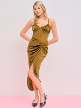 Velvet V-neck Solid Split Ruched Midi Dress