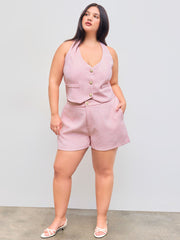 Mid Rise Solid Pocket Shorts Curve & Plus