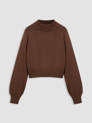 Knit Wool-blend High Neck Solid Long Sleeve Crop Sweater