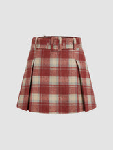 Wool-like High Rise Check Mini Skirt With Belt