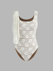 Lace Square Neck Knotted Bodysuit
