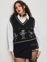 Knit V-neck Skeleton Contrasting Binding Vest Curve & Plus
