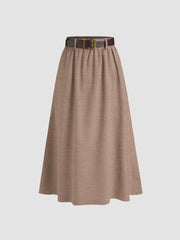 High Rise Houndstooth Pocket Maxi Skirt With Belt