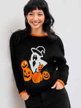 Knitted Round Neckline Pumpkin Ghost Contrasting Binding Long Sleeve Top