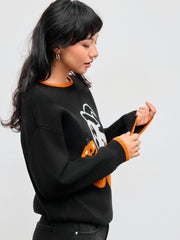 Knitted Round Neckline Pumpkin Ghost Contrasting Binding Long Sleeve Top