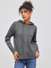 Knit Hooded Solid Drawstring Long Sleeve Top
