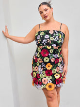 Jacquard Square Neck Colorful Floral Embroidery Mini Dress Curve & Plus
