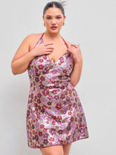 Sequin Halter V-neck Floral Knotted Mini Dress Curve & Plus