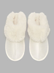 FUR-LOOK TRIM SLIPPERS