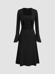 Ruched Solid Cami Maxi Dress & Solid Long Sleeve Shrug