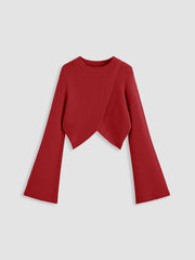 Knit Round Neckline Solid Crop Sweater
