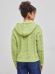 Cable Knit Hooded Solid Long Sleeve Top