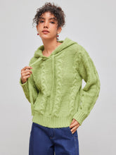Cable Knit Hooded Solid Long Sleeve Top