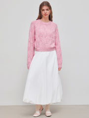 Knit Round Neckline Hollow Out Rhombus Knotted Long Sleeve Top