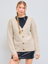 Cable Knit Wool-blend V-neck Solid Button Cardigan