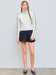 Wool-Blend High Neck Contrasting Binding Long Sleeve Tops