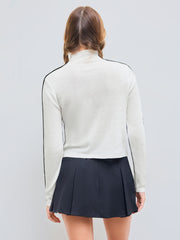 Wool-Blend High Neck Contrasting Binding Long Sleeve Tops