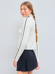 Wool-Blend High Neck Contrasting Binding Long Sleeve Tops