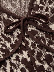 Knit V-neck Leopard Bowknot Long Sleeve Mini Dress