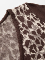 Knit V-neck Leopard Bowknot Long Sleeve Mini Dress