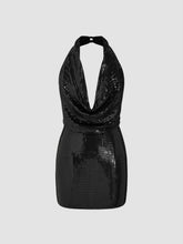 Sequin Halter Cowl Neck Backless Mini Dress